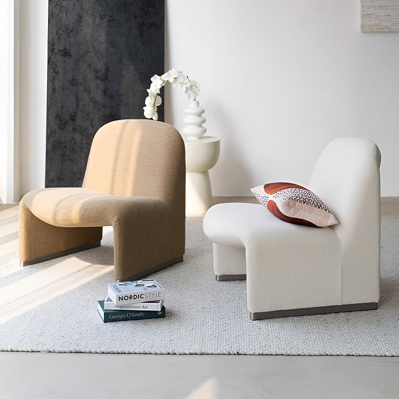 Lambswool Lazy Lounge Chair – Cream Boucle Fabric Single Sofa for Home