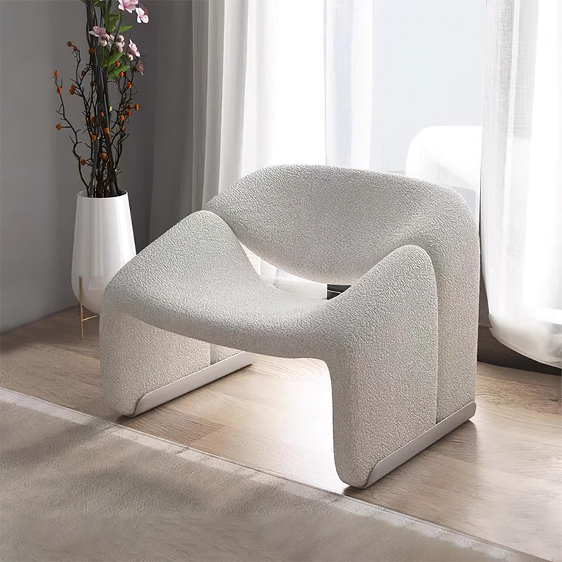 Nordic Lamb Wool Lounge Chair – White Fabric Single Sofa for Home Hotel