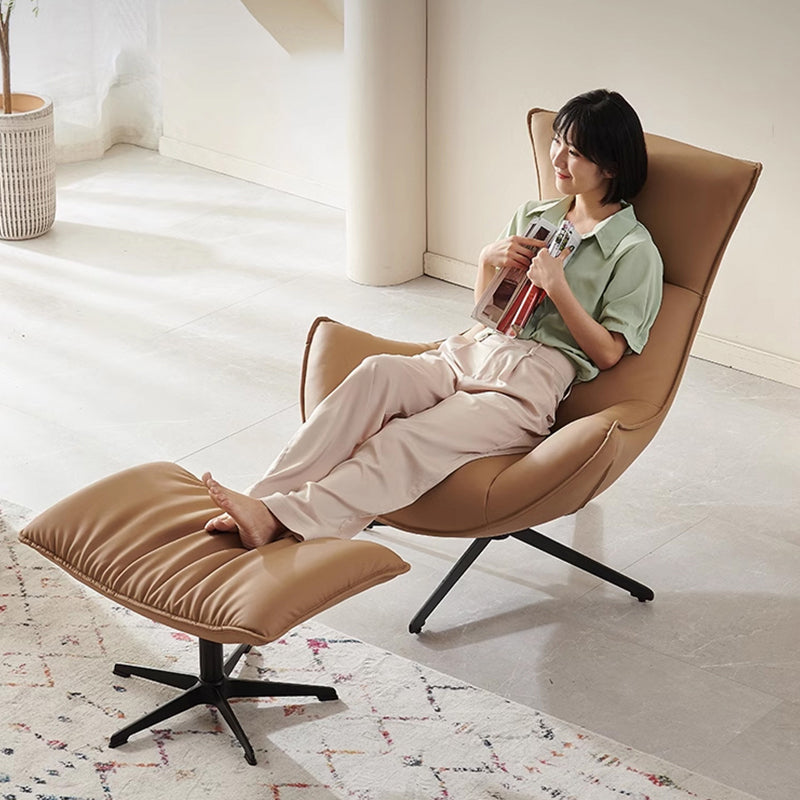 Luxury Genuine Leather Swivel Lounge Chair with Ottoman – Modern Office Sofa