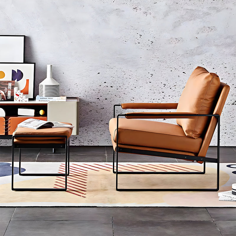 Modern Nordic Armchair - Solid Wood Frame Leather Lounge Chair