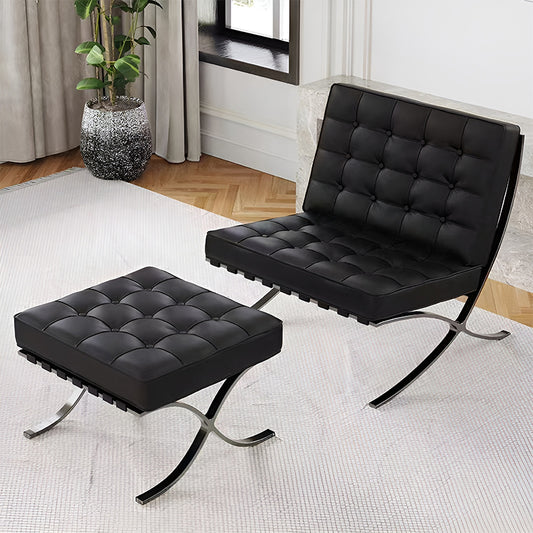 Nordic Leather Accent Chair – Single Seater with Stainless Steel Frame