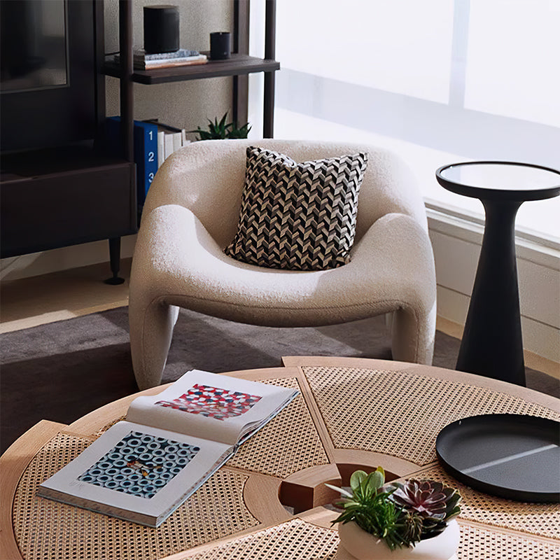 Nordic Lamb Wool Lounge Chair – White Fabric Single Sofa for Home Hotel