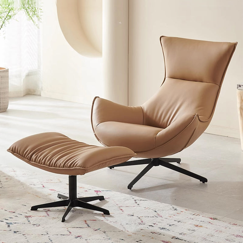 Luxury Genuine Leather Swivel Lounge Chair with Ottoman – Modern Office Sofa
