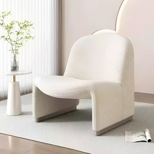 Lambswool Lazy Lounge Chair – Cream Boucle Fabric Single Sofa for Home